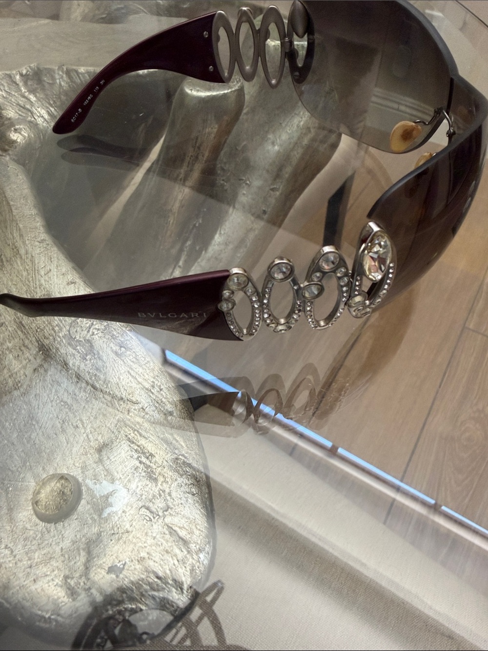 Bvlgari Plum Shield Sunglasses with Crystal Logo Accents
